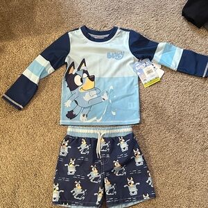 Bluey swim trunk and UV top 3T